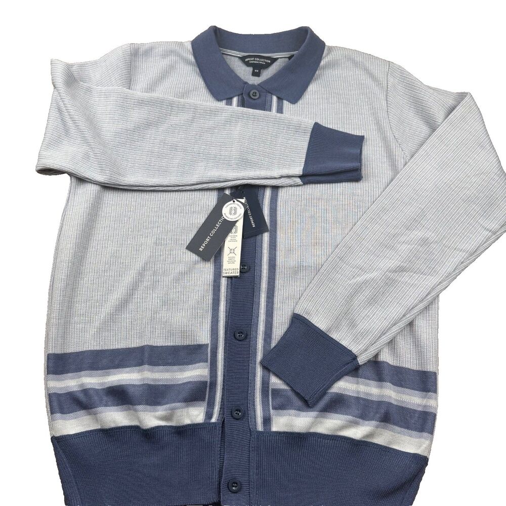 NWT Report Collection Cashmere Touch Men's M Knit Button Down Cardigan Blue